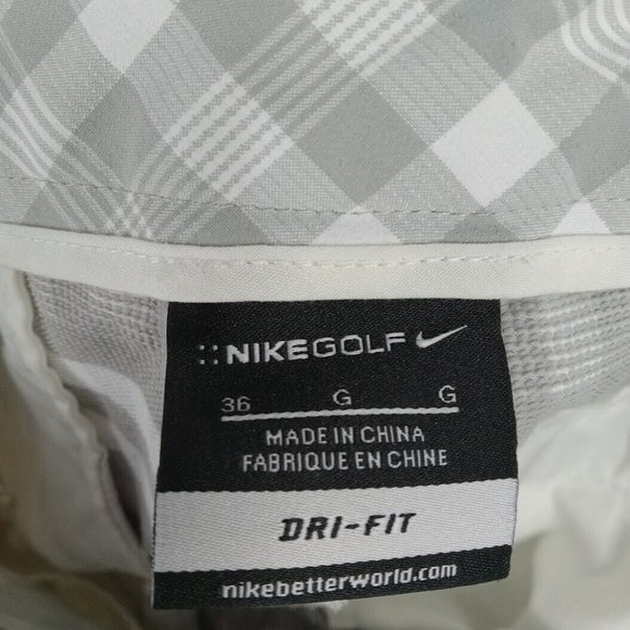 Nike Golf Shorts Mens Size‎ 36 White Gray Check Plaid Dri-Fit Stretch - Picture 6 of 8